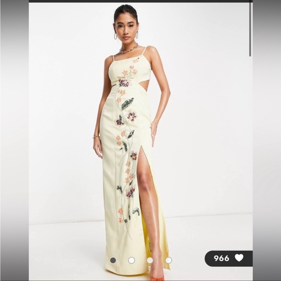 ASOS Dresses & Skirts - ASOS DESIGN cami structured maxi dress with trailing floral embellishment sz 10